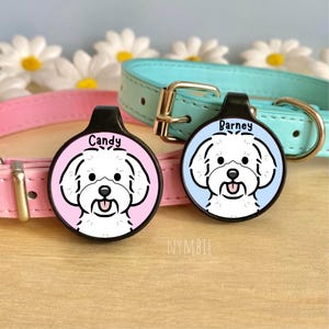 Maltese Dog Tag Cute Breed Cartoon Personalised Portrait Silent Pet Name ID Tags | nymbie