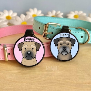 Border Terrier Dog Tag Cute Breed Cartoon Personalised Portrait Silent Pet Name ID Tags | nymbie