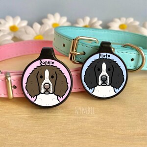 Springer Spaniel Dog Tag Cute Breed Cartoon Personalised Portrait Silent Pet Name ID Tags | nymbie