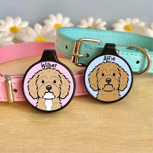 Cavapoo Dog Tag Cute Breed Cartoon Personalised Portrait Collar Pet Name ID Tags | nymbie