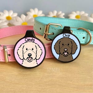 Labradoodle Dog Tag Cute Breed Cartoon Personalised Portrait Collar Pet Name ID Tags | nymbie