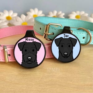 Patterdale Terrier Dog Tag Cute Breed Cartoon Personalised Portrait Silent Pet Name ID Tags | nymbie