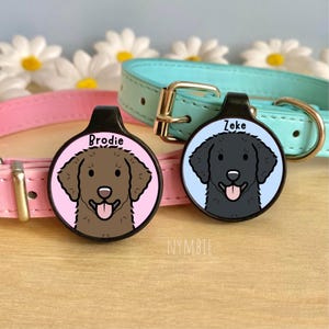 Curly Coated Retriever Dog Tag Cute Breed Cartoon Personalised Portrait Silent Pet Name ID Tags | nymbie