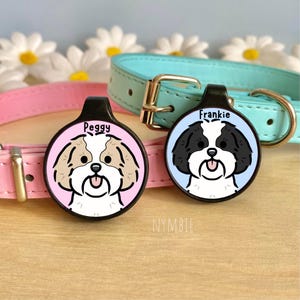 Shih Tzu Dog Tag Cute Breed Cartoon Personalised Portrait Silent Pet Name ID Tags | nymbie