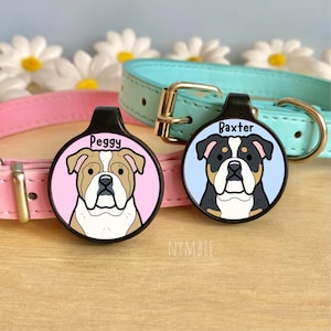 English Bulldog Dog Tag Cute Breed Cartoon Personalised Portrait Collar Pet Name ID Tags | nymbie
