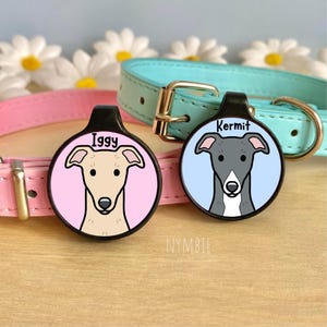 Italian Greyhound Dog Tag Cute Breed Cartoon Personalised Portrait Collar Pet Name ID Tags | nymbie