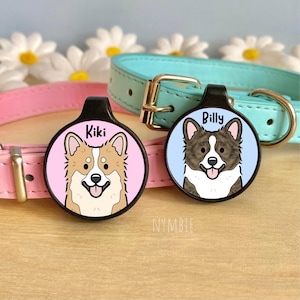 Corgi Dog Tag Cute Breed Cartoon Personalised Portrait Collar Pet Name ID Tags | nymbie