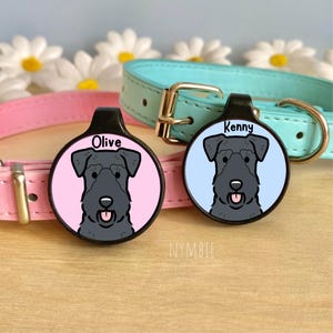 Kerry Blue Terrier Dog Tag Cute Breed Cartoon Personalised Portrait Collar Pet Name ID Tags | nymbie