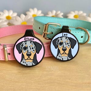Catahoula Leopard Dog Tag Cute Breed Cartoon Personalised Portrait Silent Pet Name ID Tags | nymbie