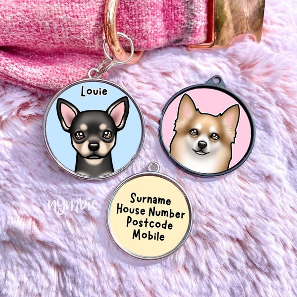 Chihuahua Tag Cute Personalised Dog Portrait Collar Pet Name ID Tags | nymbie