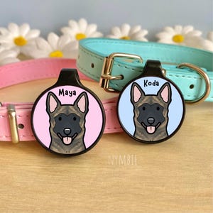 Dutch Shepherd Dog Tag Cute Breed Cartoon Personalised Portrait Silent Pet Name ID Tags | nymbie