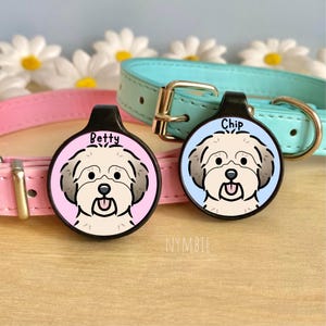 Lhasa Apso Dog Tag Cute Breed Cartoon Personalised Portrait Silent Pet Name ID Tags | nymbie