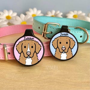 Nova Scotia Duck Tolling Retriever Dog Tag Cute Breed Cartoon Personalised Portrait Silent Pet Name ID Tags | nymbie