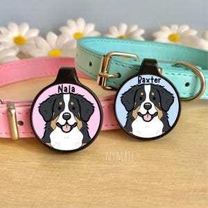Bernese Mountain Dog Tag Cute Breed Cartoon Personalised Portrait Silent Pet Name ID Tags | nymbie