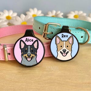 Australian Cattle Dog Tag Cute Breed Cartoon Personalised Portrait Silent Pet Name ID Tags | nymbie