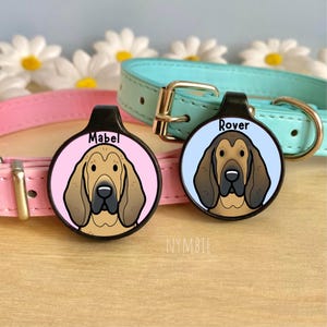 Bloodhound Dog Tag Cute Breed Cartoon Personalised Portrait Silent Pet Name ID Tags | nymbie