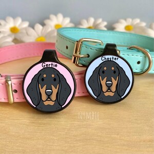 Coonhound Black and Tan Dog Tag Cute Breed Cartoon Personalised Portrait Silent Pet Name ID Tags | nymbie