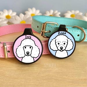 Poodle Toy Dog Tag Cute Breed Cartoon Personalised Portrait Silent Pet Name ID Tags | nymbie