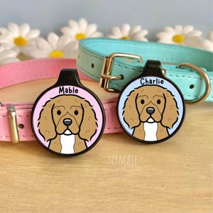 Cockalier Dog Tag Cute Breed Cartoon Personalised Portrait Silent Pet Name ID Tags | nymbie