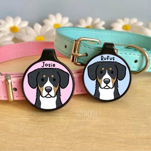 Entlebucher Mountain Dog Tag Cute Breed Cartoon Personalised Portrait Silent Pet Name ID Tags | nymbie