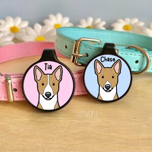 Basenji Dog Tag Cute Breed Cartoon Personalised Portrait Silent Pet Name ID Tags | nymbie