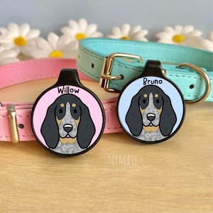 Basset Bleu De Gascogne Dog Tag Cute Breed Cartoon Personalised Portrait Silent Pet Name ID Tags | nymbie