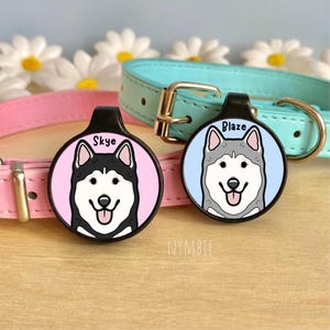 Siberian Husky Dog Tag Cute Breed Cartoon Personalised Portrait Silent Pet Name ID Tags | nymbie