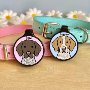 English Pointer Dog Tag Cute Breed Cartoon Personalised Portrait Silent Pet Name ID Tags | nymbie