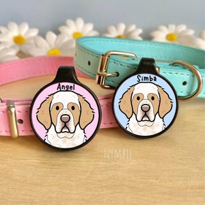Clumber Spaniel Dog Tag Cute Breed Cartoon Personalised Portrait Silent Pet Name ID Tags | nymbie