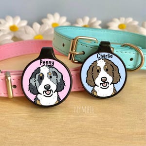 Aussiedoodle Dog Tag Cute Breed Cartoon Personalised Portrait Silent Pet Name ID Tags | nymbie