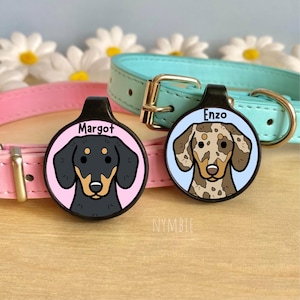 Dachshund Dog Tag Cute Breed Cartoon Personalised Portrait Collar Pet Name ID Tags | nymbie
