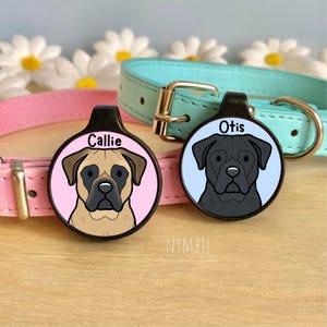 Boerboel Dog Tag Cute Breed Cartoon Personalised Portrait Silent Pet Name ID Tags | nymbie