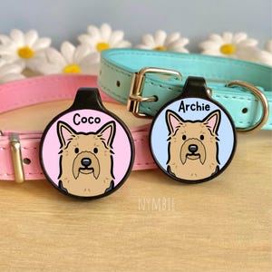 Australian Silky Terrier Dog Tag Cute Breed Cartoon Personalised Portrait Silent Pet Name ID Tags | nymbie