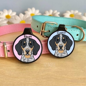 Coonhound Blue Tick Dog Tag Cute Breed Cartoon Personalised Portrait Silent Pet Name ID Tags | nymbie