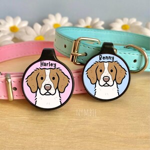 Brittany Spaniel Dog Tag Cute Breed Cartoon Personalised Portrait Silent Pet Name ID Tags | nymbie