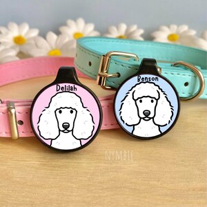 Poodle Standard Dog Tag Cute Breed Cartoon Personalised Portrait Silent Pet Name ID Tags | nymbie