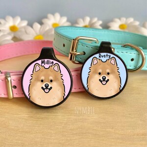 Pomeranian Dog Tag Cute Breed Cartoon Personalised Portrait Silent Pet Name ID Tags | nymbie