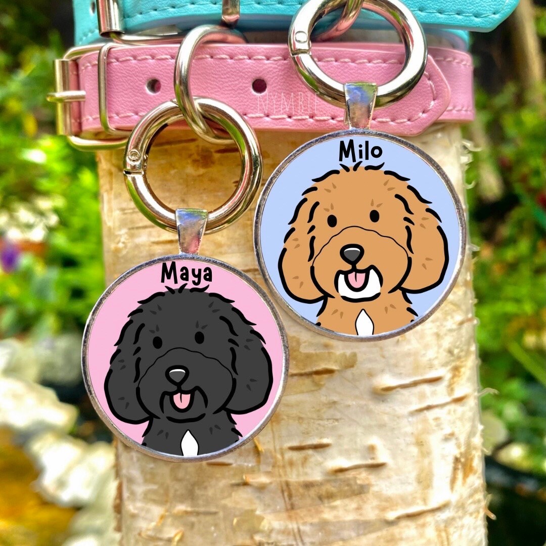 Cockapoo Cavapoo Tag Cute Cartoon Personalised Dog Breed Portrait ...