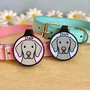 Weimaraner Dog Tag Cute Breed Cartoon Personalised Portrait Silent Pet Name ID Tags | nymbie