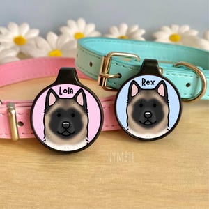 Akita Dog Tag Cute Breed Cartoon Personalised Portrait Silent Pet Name ID Tags | nymbie