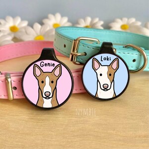 Ibizan Hound Dog Tag Cute Breed Cartoon Personalised Portrait Silent Pet Name ID Tags | nymbie