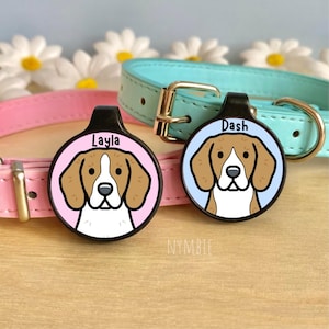Beagle Dog Tag Cute Breed Cartoon Personalised Portrait Silent Pet Name ID Tags | nymbie