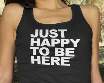 Women's Flowy Racerback Tank White Print | Just Happy To Be Here™