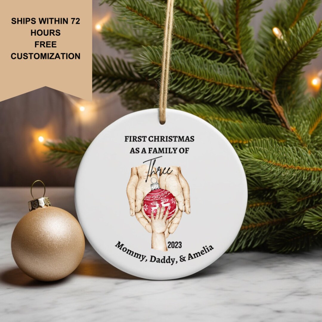 Personalized Ornament, Family of Three Ornament New Baby Christmas