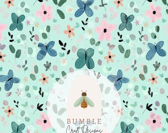 Patrón sin costuras de margaritas y mariposas: Diseño floral azul (Descarga PDF)