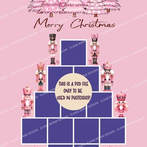 Árvore de Natal quebra-nozes rosa na caixa, modelo de caixa branca, dentro da caixa, modelo de photoshop, cartão de Natal, quebra-nozes rosa