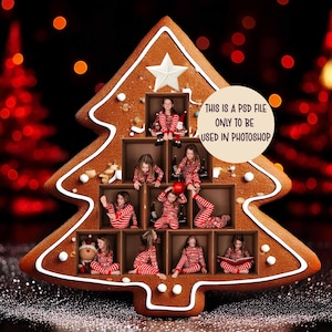 Árbol de Navidad de jengibre para fotografía en caja, plantilla dentro de la caja, plantilla de caja navideña, plantilla de Photoshop, caja de cartón