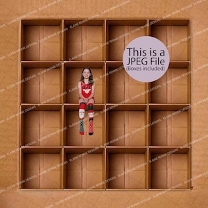 16個の空の段ボール箱、写真の背景、箱の中の写真テンプレート、箱の中、Photoshopの合成背景