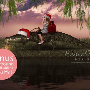 Croc in a Santa hat Digital Background, Christmas crocodile Digital Backdrop, composite for photography. Bonus background without santa hat!