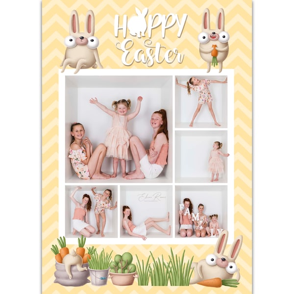 Happy Easter In the Box Photography template, Collage for Photography, inside the box photography template, Easter bunnies, white grid